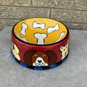 Dogzilla Candence Reiter Hand-Painted Dog Bowl - Blue and Yellow